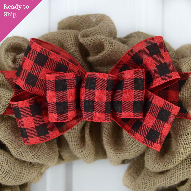 Buffalo Plaid Add On Wreath Bow - Wreath Embellishment for Already Made Wreath - Farmhouse Extra - Pink Door Wreaths