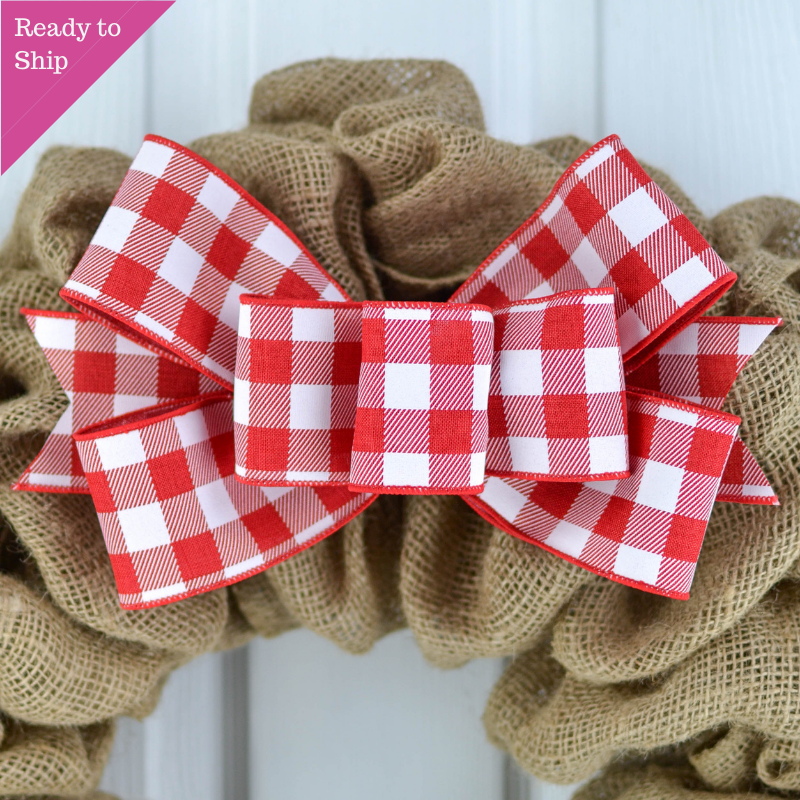 Buffalo Plaid Add On Wreath Bow - Wreath Embellishment for Already Made Wreath - Farmhouse Extra - Pink Door Wreaths
