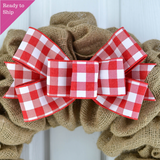 Buffalo Plaid Add On Wreath Bow - Wreath Embellishment for Already Made Wreath - Farmhouse Extra - Pink Door Wreaths