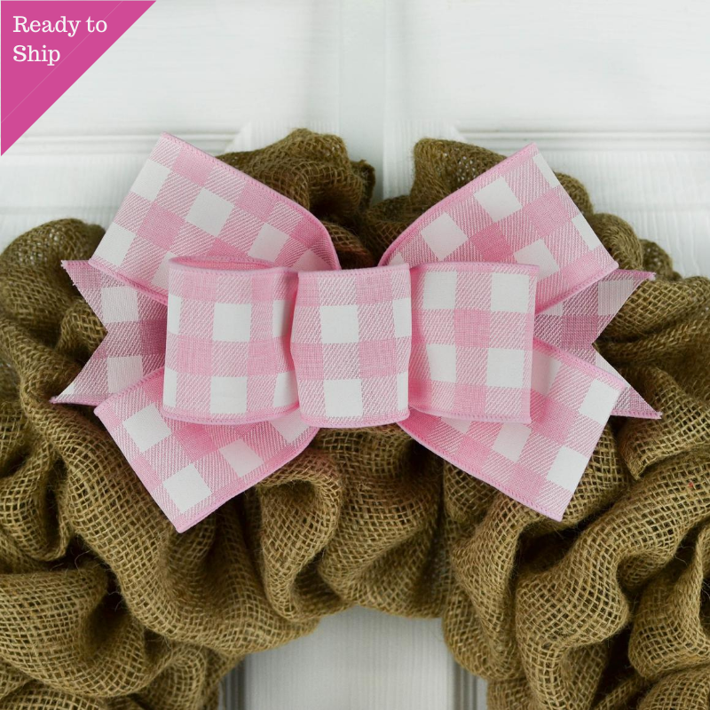 Buffalo Plaid Add On Wreath Bow - Wreath Embellishment for Already Made Wreath - Farmhouse Extra - Pink Door Wreaths