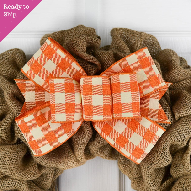 Buffalo Plaid Add On Wreath Bow - Wreath Embellishment for Already Made Wreath - Farmhouse Extra - Pink Door Wreaths