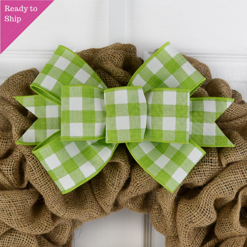 Buffalo Plaid Add On Wreath Bow - Wreath Embellishment for Already Made Wreath - Farmhouse Extra - Pink Door Wreaths