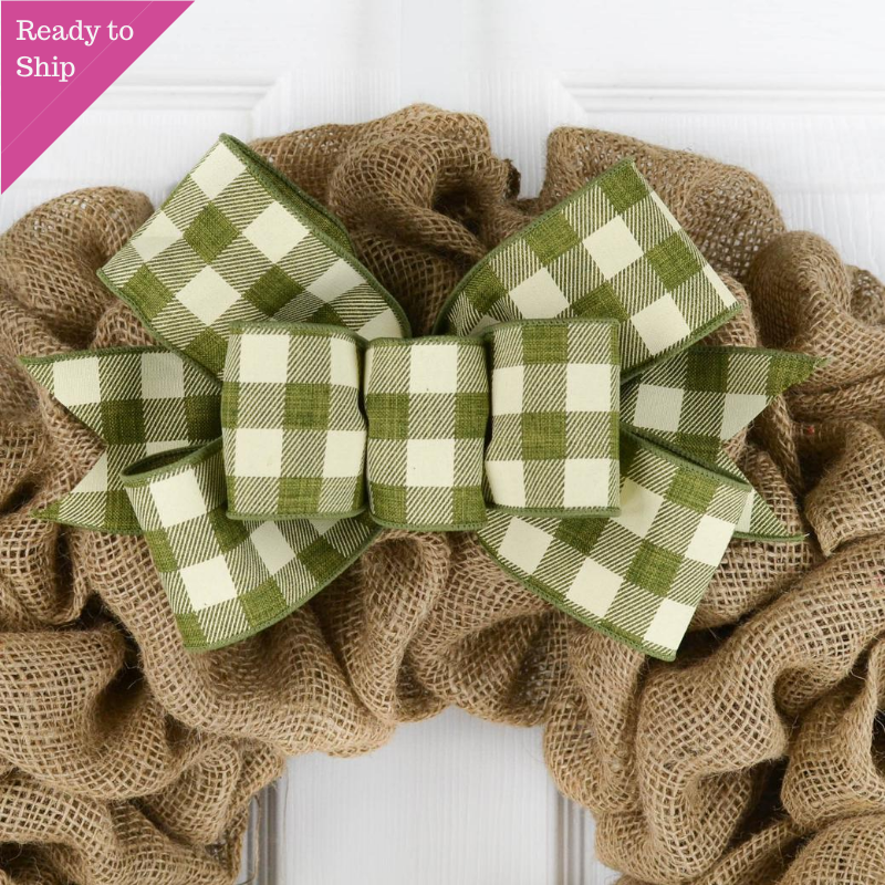 Buffalo Plaid Add On Wreath Bow - Wreath Embellishment for Already Made Wreath - Farmhouse Extra - Pink Door Wreaths