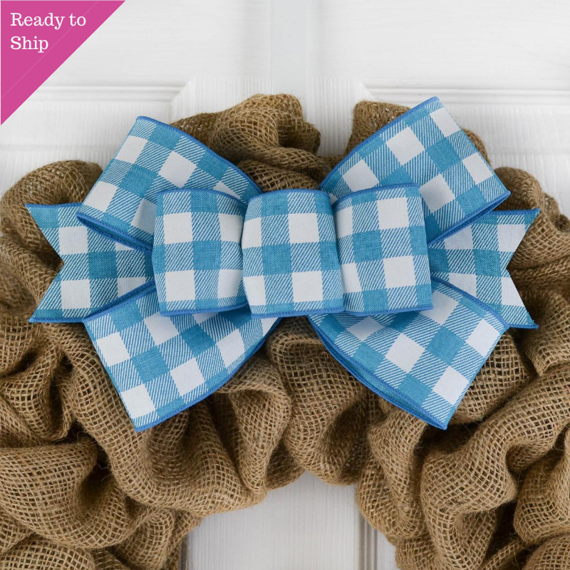 Buffalo Plaid Add On Wreath Bow - Wreath Embellishment for Already Made Wreath - Farmhouse Extra - Pink Door Wreaths