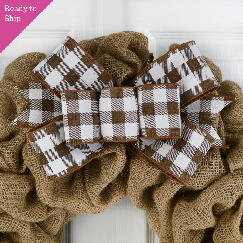 Buffalo Plaid Add On Wreath Bow - Wreath Embellishment for Already Made Wreath - Farmhouse Extra - Pink Door Wreaths