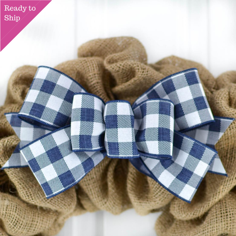 Buffalo Plaid Add On Wreath Bow - Wreath Embellishment for Already Made Wreath - Farmhouse Extra - Pink Door Wreaths