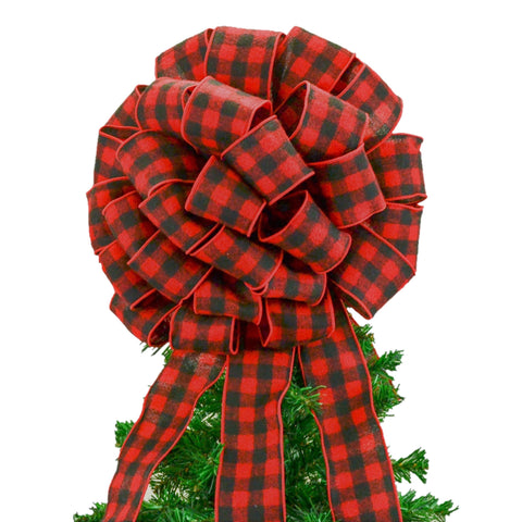 Buffalo Plaid Check Bow Christmas Tree Toppers - Pink Door Wreaths