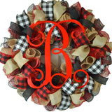 Buffalo Plaid Check Wreath - Front Door Outdoor Mesh Christmas Decor Red Black Burlap - Pink Door Wreaths