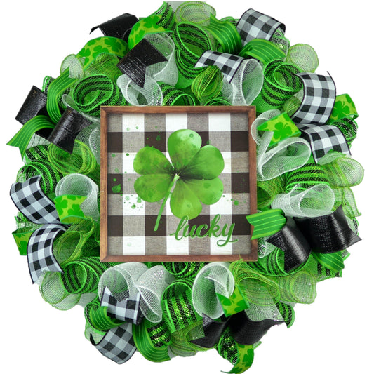 Shamrock Buffalo Plaid wreath for St Patricks day