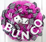 Bunco Dice Party Door Wreath; Pink, Black, White