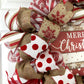Burlap Farmhouse Merry Christmas Wreath - Rustic Outdoor Front Door Wreath - Red White - Pink Door Wreaths