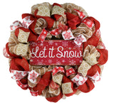 Burlap Let It Snow Wreath | Winter Christmas Mesh Front Door Wreath - Pink Door Wreaths