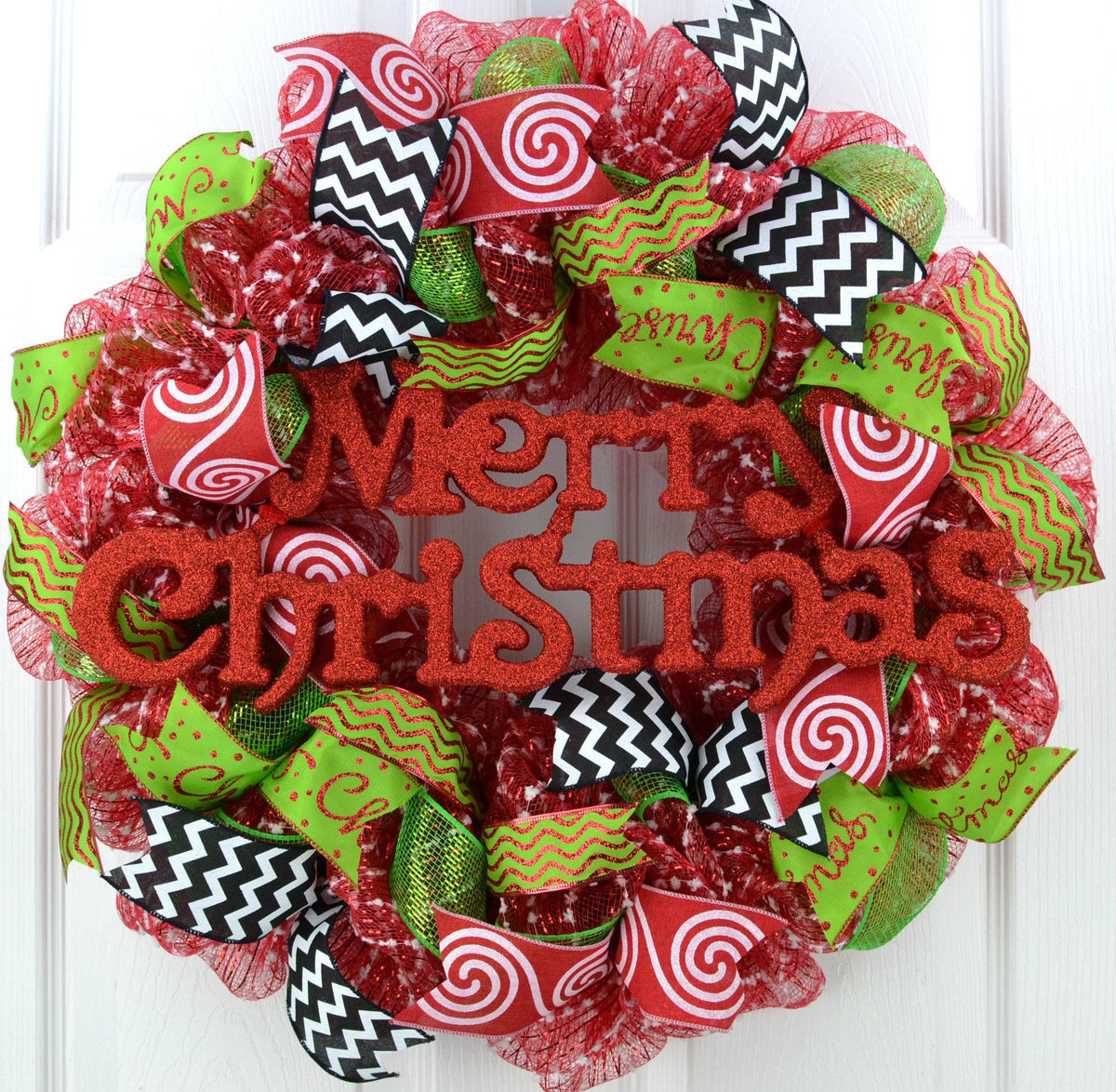 Candy Cane Whimsical Christmas Wreath | Red White Black Lime Green ...