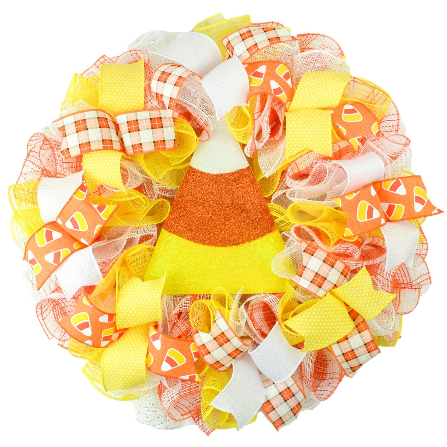 Candy Corn Halloween Door Wreaths - Trick or Treat Orange Mesh Wreath - Pink Door Wreaths