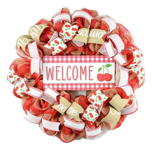 Cherry Summer Wreath - Fruit Welcome Red Spring Decor - Front Porch Decorations - Pink Door Wreaths