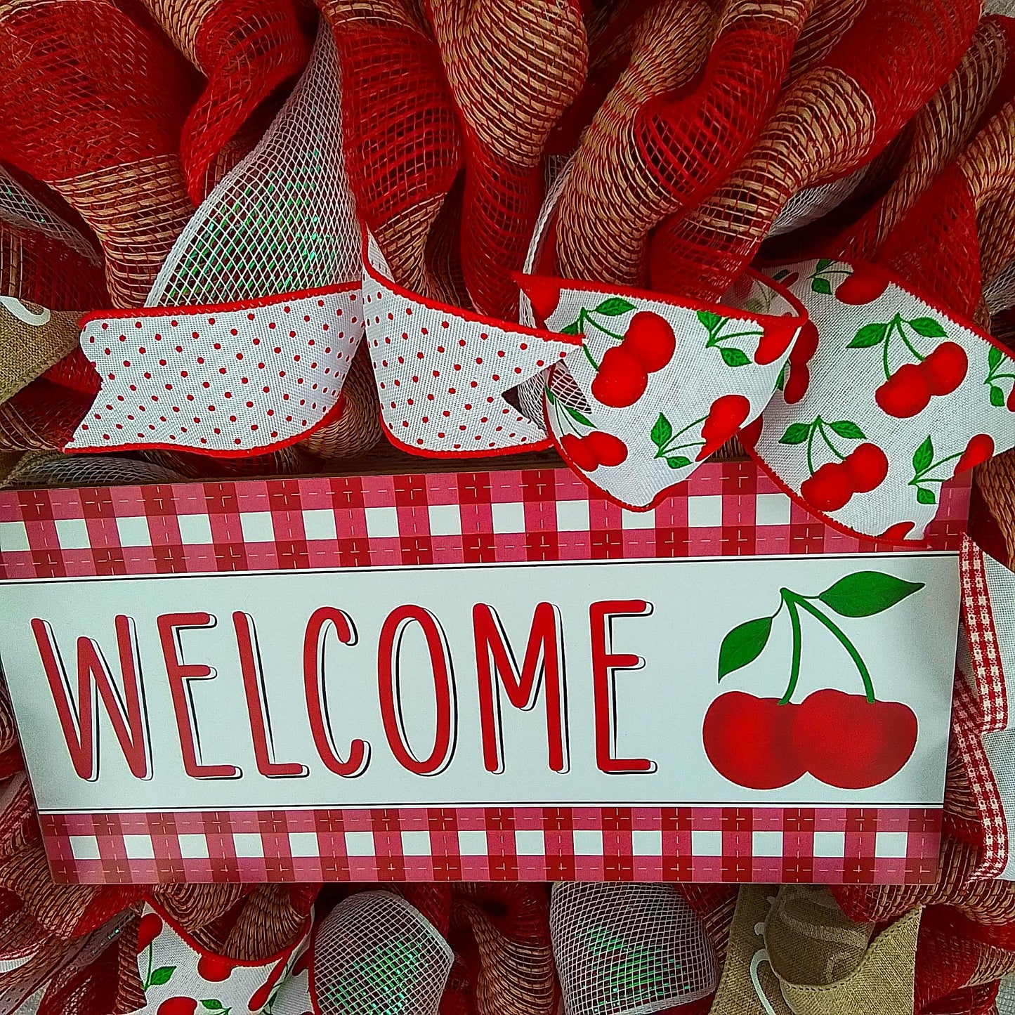 Cherry Summer Wreath - Fruit Welcome Red Spring Decor - Front Porch Decorations - Pink Door Wreaths