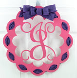 Maroon and Black Monogrammed Wreath | Wooden Door Hanger | Customize Me! - Pink Door Wreaths