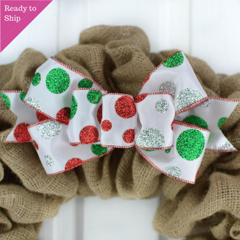 Christmas Add On Wreath Bow - Wreath Embellishment for Already Made Wreath - Farmhouse Extra - Pink Door Wreaths