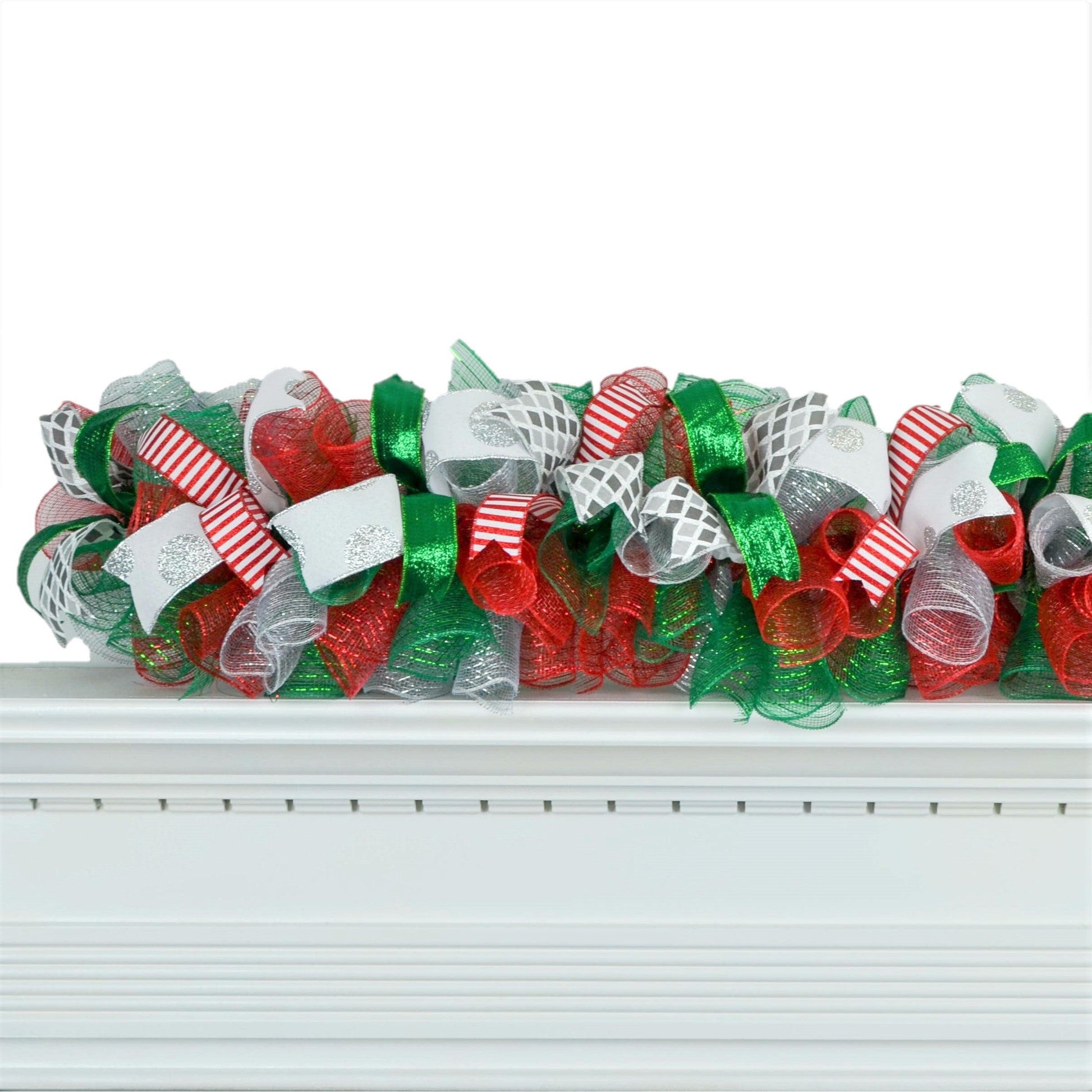 Christmas Garland for Staircase or Mantle - Mantel Decor - Red Emerald Silver - Pink Door Wreaths