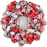 Christmas Mesh Door Wreath | Silver Red - Pink Door Wreaths