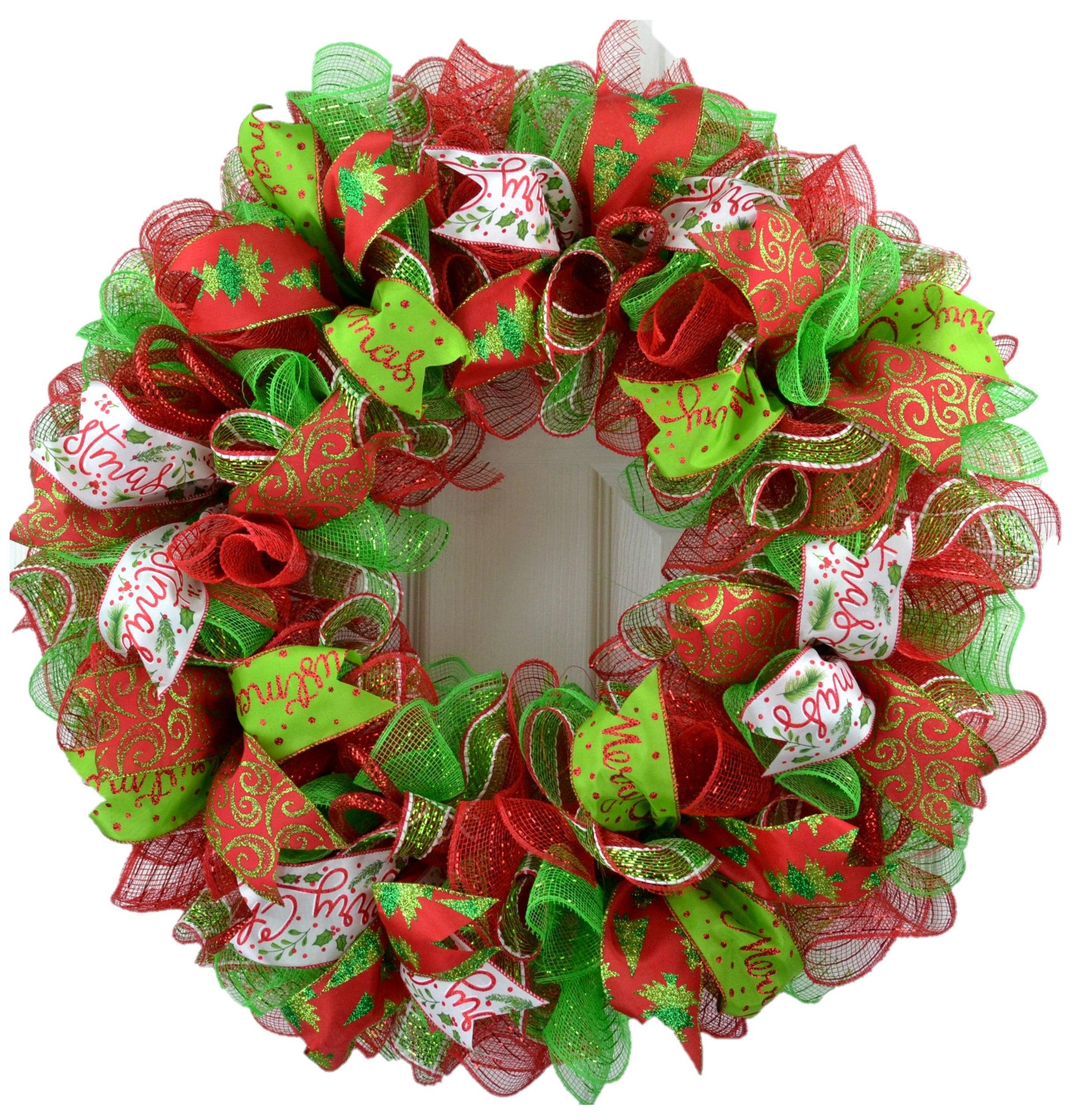 Christmas Wreath | Christmas Decoration | Red Lime Green White - Pink Door Wreaths