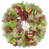 Christmas Wreaths for Front Door - Rustic Star Mesh Wreath - Vintage White Red Black Lime Green - Pink Door Wreaths