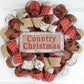Country Christmas Wreath | Rustic Holiday Decor | Red Jute Ivory - Pink Door Wreaths