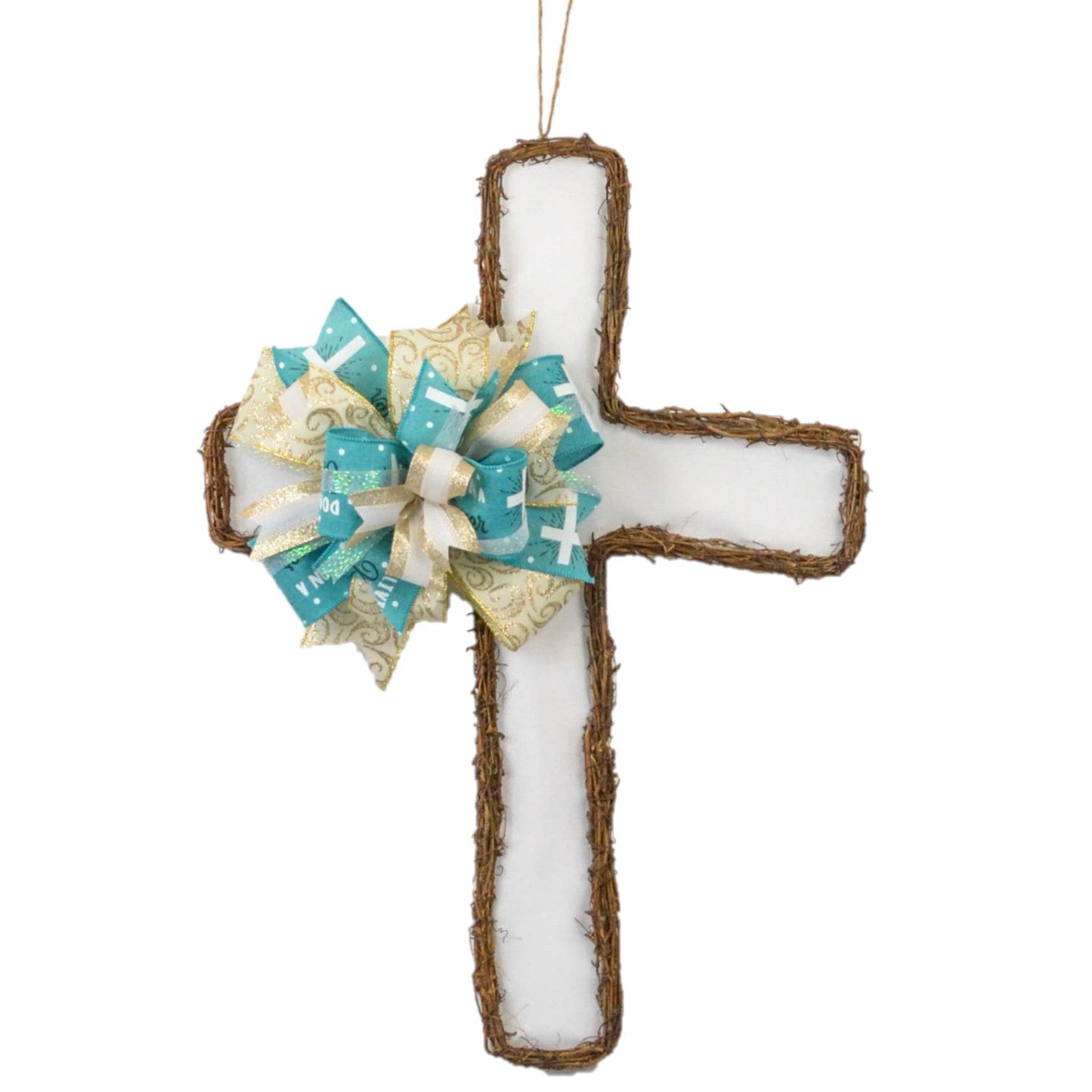 Cross Grapevine Wreath, Easter Cross Door Hanger, Church Door Wreaths - Pink Door Wreaths
