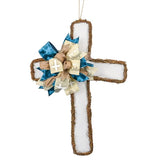 Cross Grapevine Wreath - Easter Cross Door Hanger Oversized Bow Door Decor; Brown Cream Dark Blue - Pink Door Wreaths