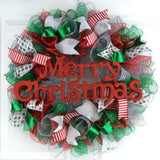 Monogram Christmas Wreath | Mesh Wreath Red Emerald Green Silver : C4 - Pink Door Wreaths