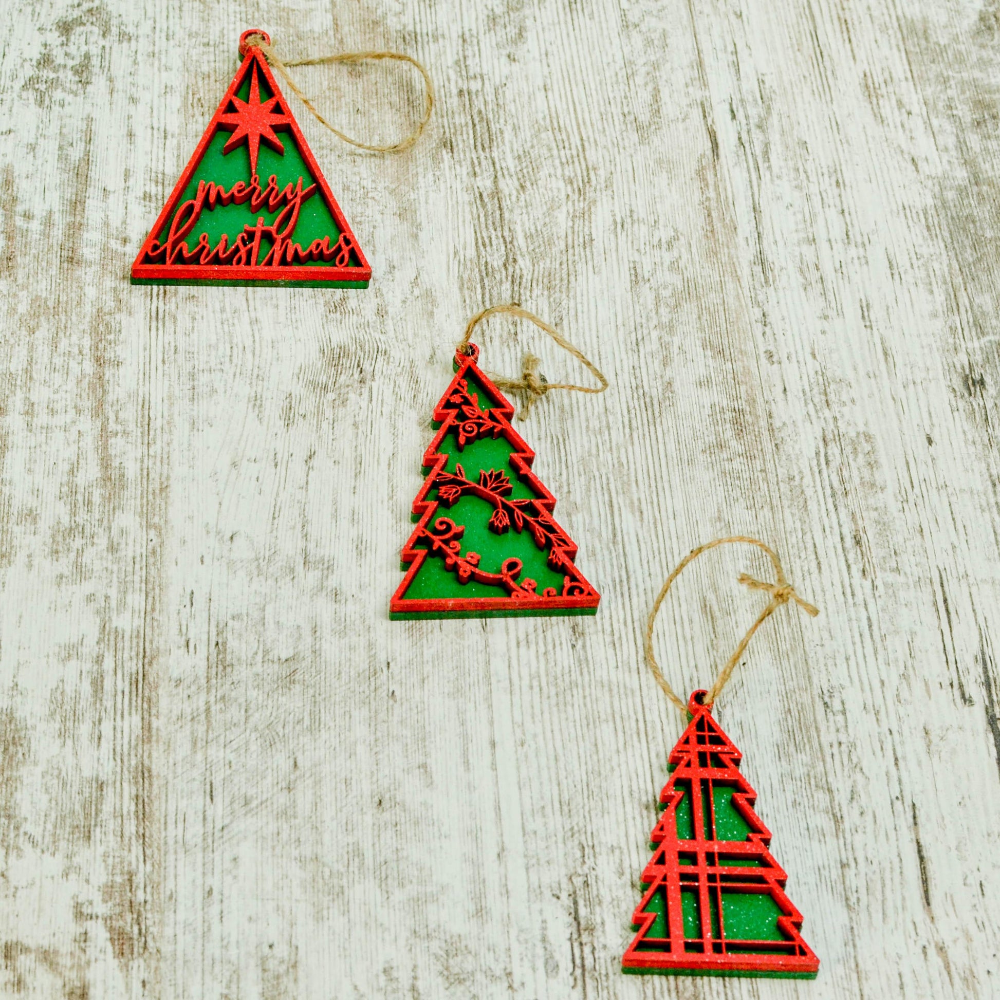 Custom Ornament Set of 6 - Pick Your Colors - Pack of Christmas Tree Baubles with Jute String Included - Wooden Personalized Ornament Set - Pink Door Wreaths