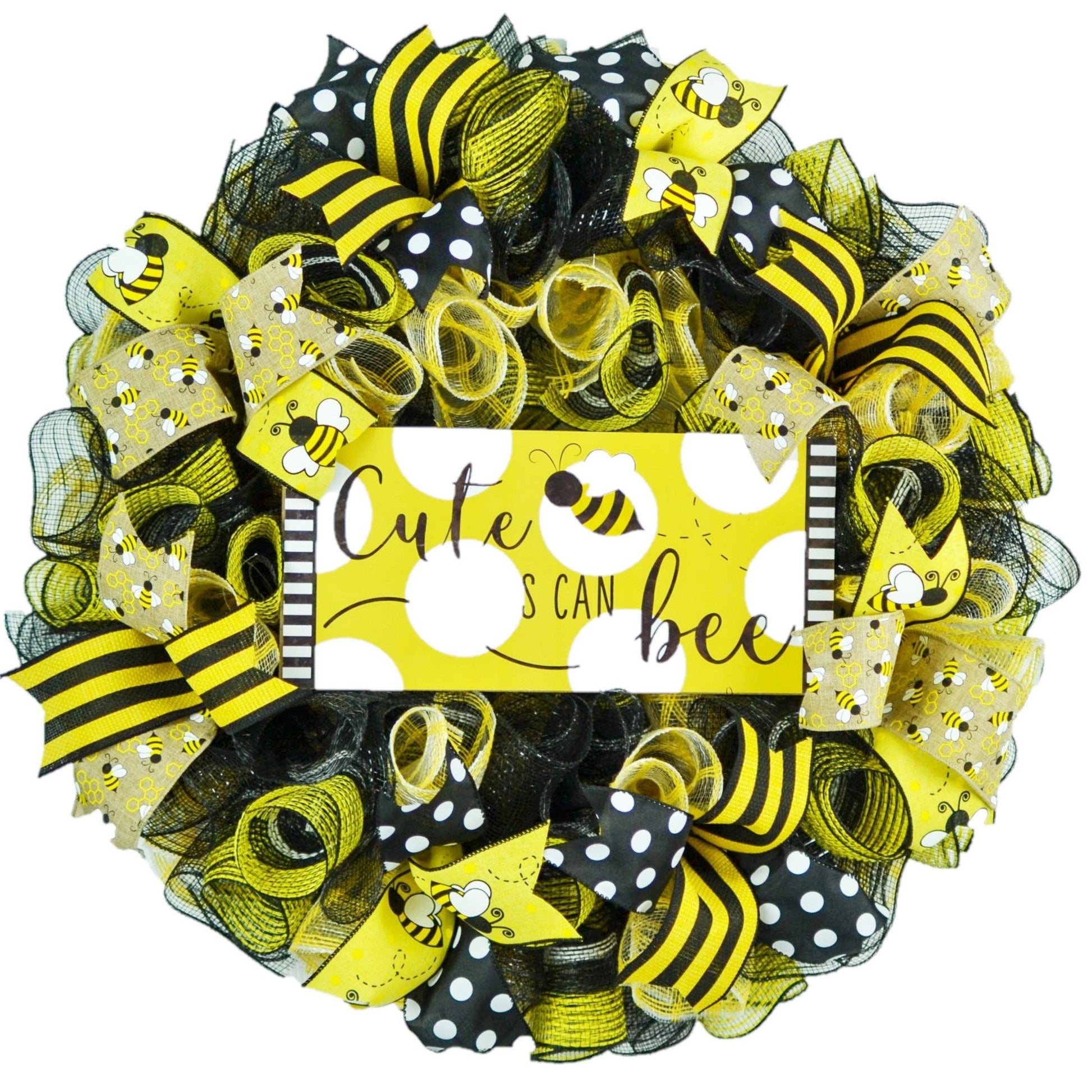 Cute as a Bee Door Wreath - Honeybee Welcome Colorful Summer Decor - Pink Door Wreaths