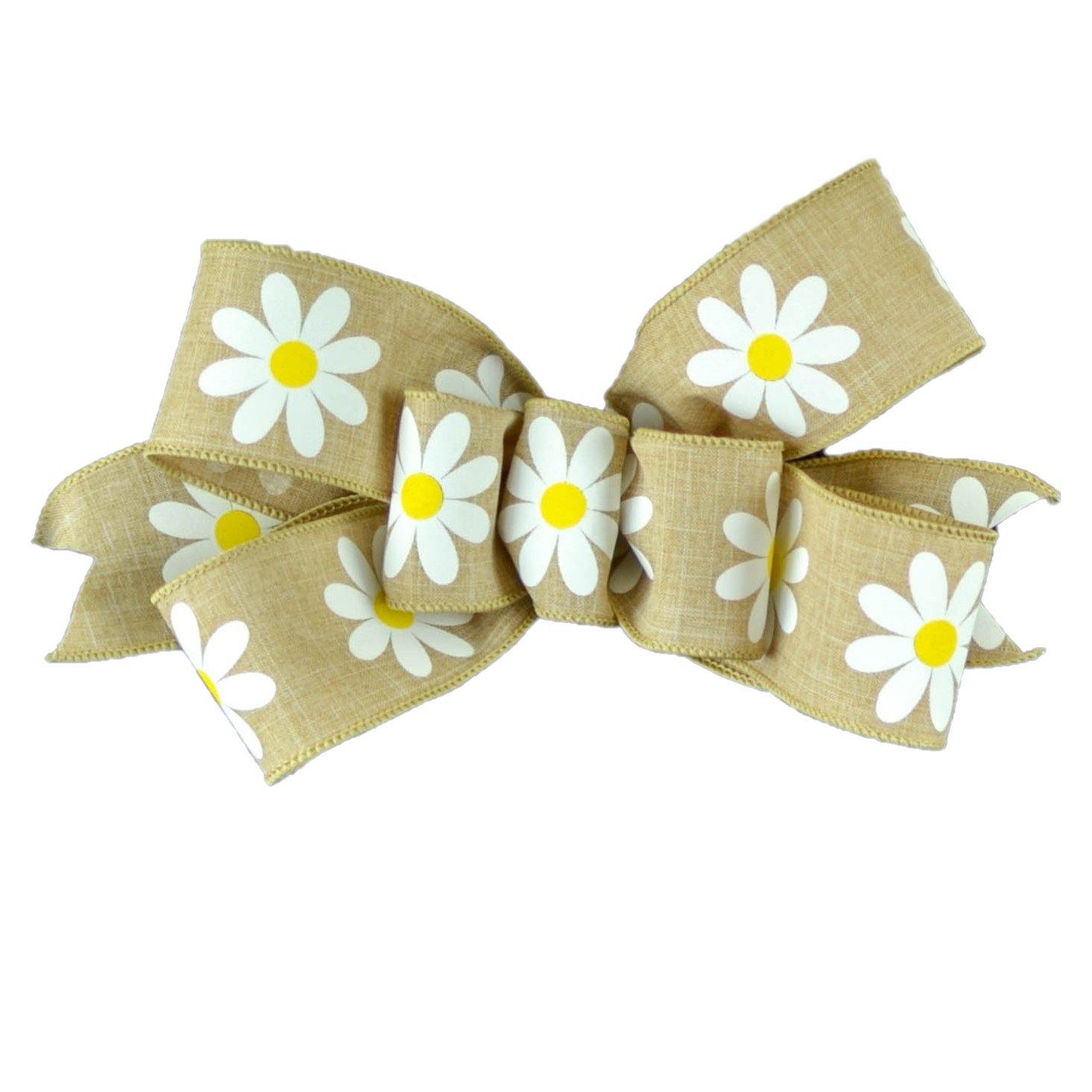 Daisy Burlap Add On Wreath Bow - Wreath Embellishment for Already Made Wreath - Pink Door Wreaths