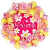 Daisy Spring Welcome Wreath - Flower Everyday Door Wreath - Yellow Pink White - Gift for Mom - Pink Door Wreaths