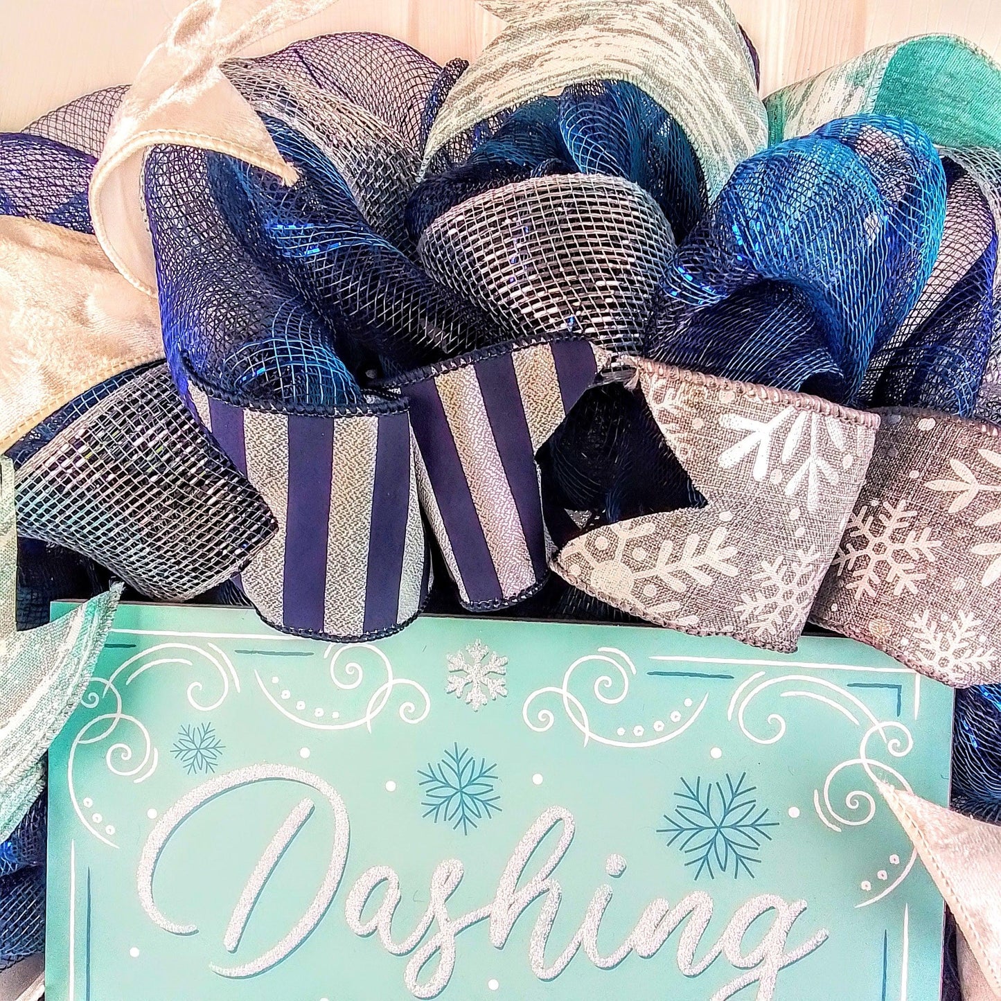 Dashing through the Snow Wreath - Winter Christmas Mesh Front Door Wreath - White Blue Grey - Pink Door Wreaths