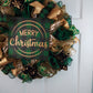 Emerald Buffalo Check Wreath - Merry Christmas Plaid Decor - Green Black Gold