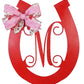 Derby Party Decor | Wooden Horseshoe Monogram Door Hanger | Red Pink White Roses - Pink Door Wreaths