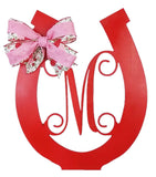 Derby Party Decor | Wooden Horseshoe Monogram Door Hanger | Red Pink White Roses - Pink Door Wreaths