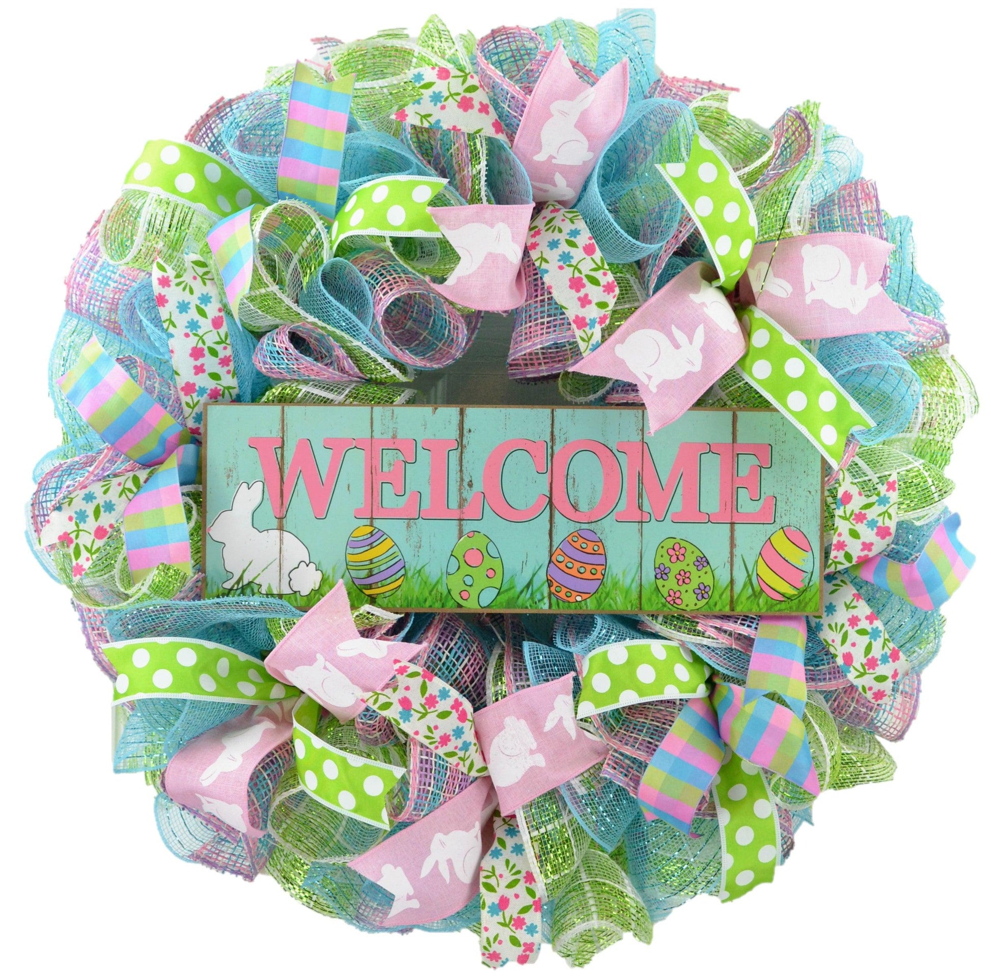 Easter Door Wreath | Spring Welcome Wreath | Pink Turquoise White - Pink Door Wreaths