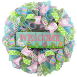 Easter Door Wreath | Spring Welcome Wreath | Pink Turquoise White - Pink Door Wreaths
