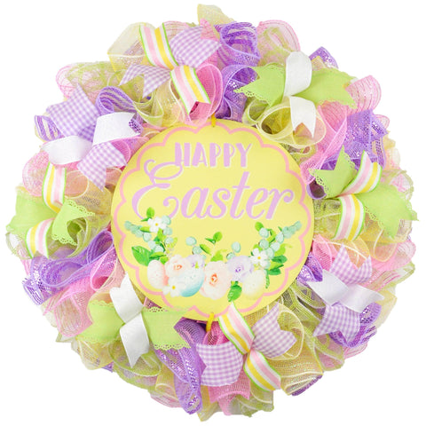 Easter Wreaths for Decoration - Welcome Pastel Front Door Decor - Purple Lavender Pink Yellow - Pink Door Wreaths