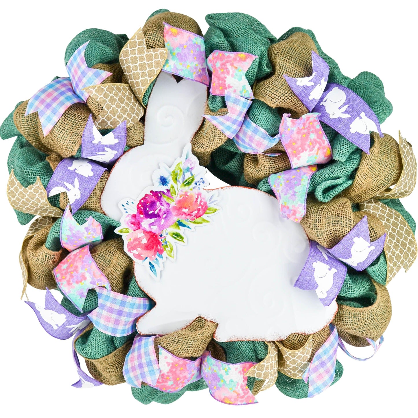 Easter Wreaths for Door - Floral Easter Bunny Welcome Door Wreath - Pink Door Wreaths