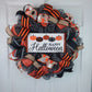 Happy Halloween Wreath - Pumpkin Door Wreaths - Halloween Jack O Lantern Thanksgiving Front Door Decor; Orange Black White Burlap Stripe