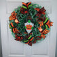 Gnome Halloween Wreath - Whimsical Mesh Outdoor Front Door Wreath - Black Lime Green Orange
