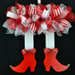 Elf Wreath | Christmas Holidays Legs Deco Mesh Wood Door Wreath; Red White Candy Cane Stripe