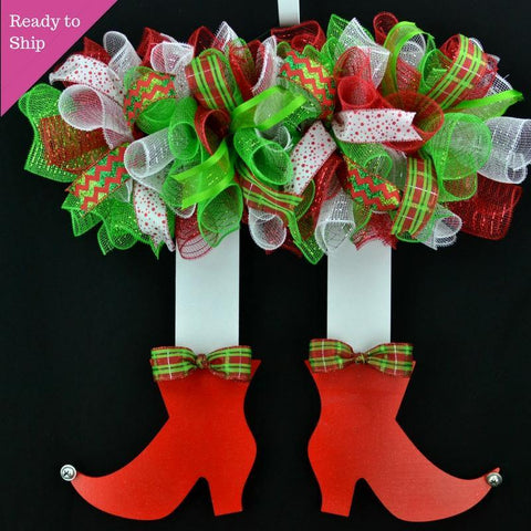 Elf Wreath | Christmas Holidays Wreath | Red Lime Green White - Pink Door Wreaths