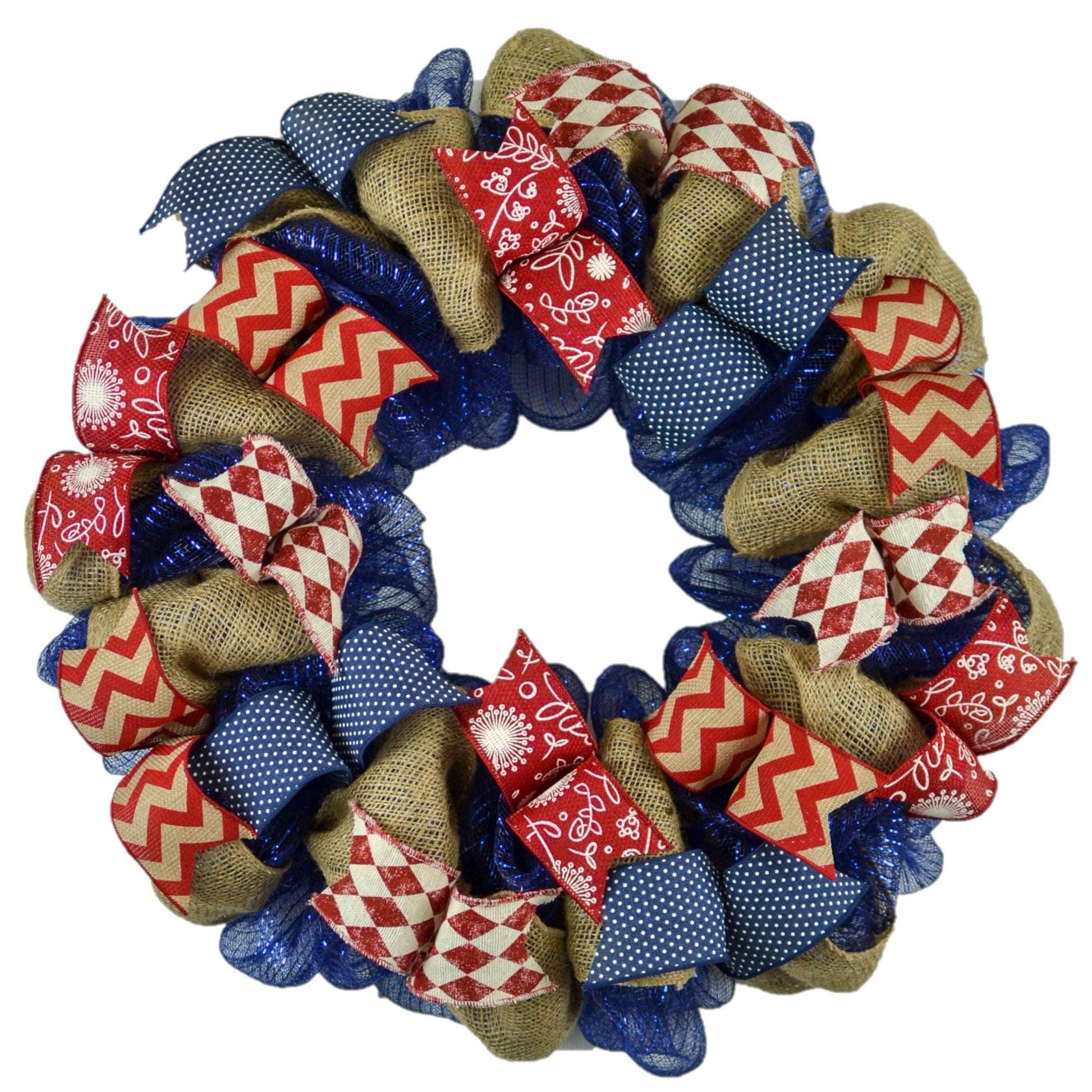 Everyday Burlap Mesh Door Wreath - Rustic Farmhouse Navy Blue Front Door Decor - Pink Door Wreaths