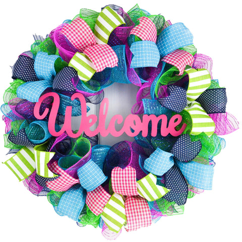 Everyday Door Wreath | Summer Spring Wreath | Outdoor Wreath | Pink Turquoise Navy Blue Green : P5 - Pink Door Wreaths