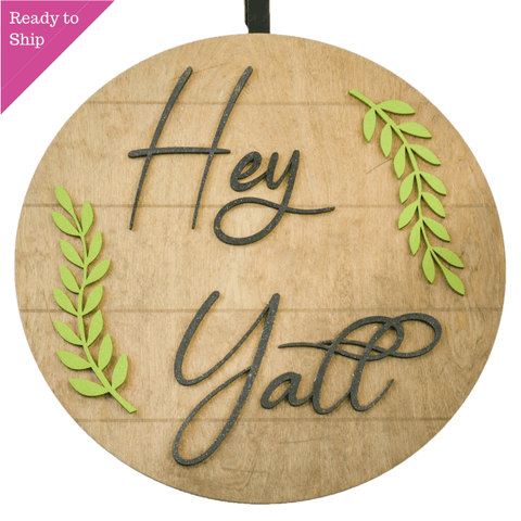 Everyday Family Door Hanger - Farmhouse Shiplap Round Front Porch Decor - Black White Green Brown (Hey Yall) - Pink Door Wreaths