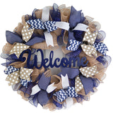 Everyday Navy Blue Wreath | Mother Unique Gift | Navy Blue Burlap Jute White - Pink Door Wreaths